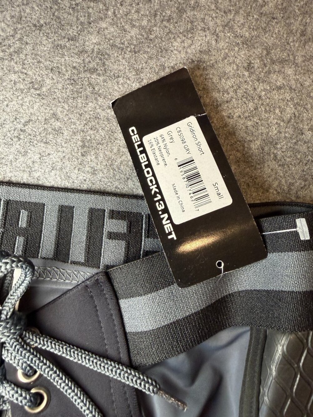 CellBlock 13 Gridiron Neoprene Panel Shorts Gray Size Small NWT Fetish Athletic - Picture 2 of 6